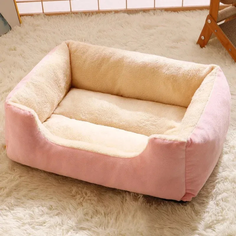 Soft Plush Pet Bed - Cozy Rectangular Dog & Cat Bed, Warm Cushion Bed for Small Medium Dogs & Cats, Anti-Slip Bottom, Machine Washable