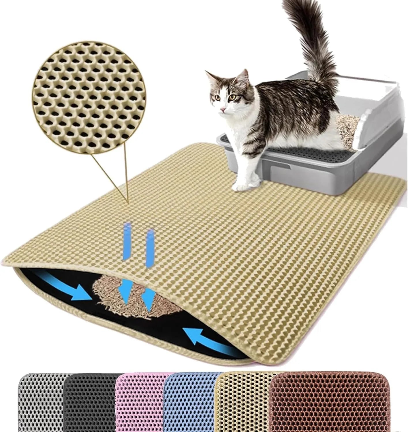 Waterproof Double-Layer Cat Litter Mat - Traps Litter & Easy Clean