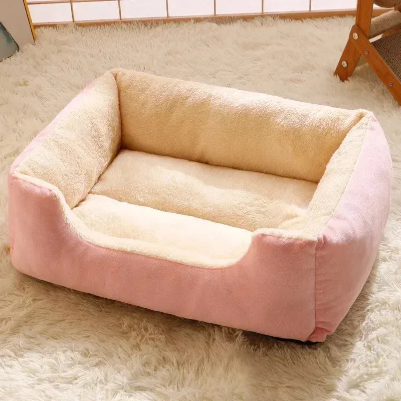 Soft Plush Pet Bed - Cozy Rectangular Dog & Cat Bed, Warm Cushion Bed for Small Medium Dogs & Cats, Anti-Slip Bottom, Machine Washable