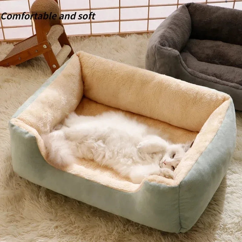 Soft Plush Pet Bed - Cozy Rectangular Dog & Cat Bed, Warm Cushion Bed for Small Medium Dogs & Cats, Anti-Slip Bottom, Machine Washable