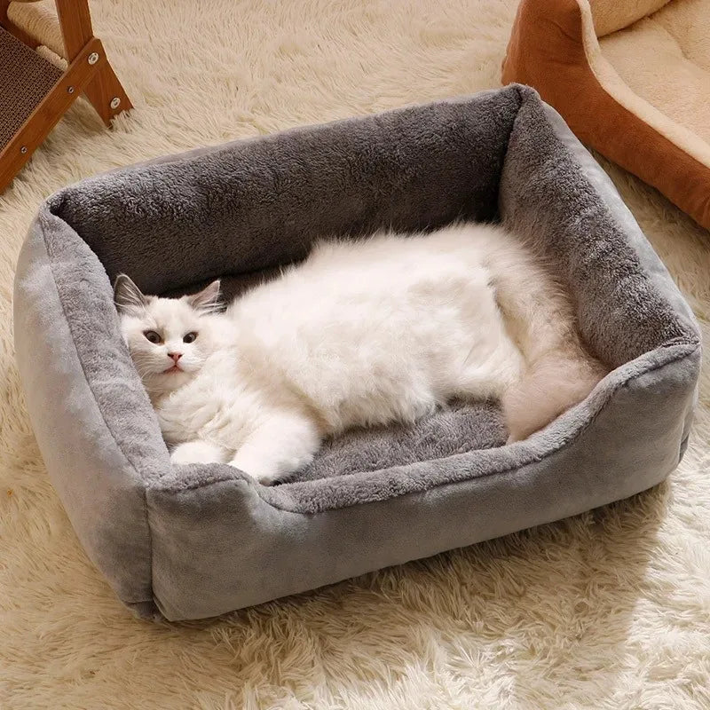 Soft Plush Pet Bed - Cozy Rectangular Dog & Cat Bed, Warm Cushion Bed for Small Medium Dogs & Cats, Anti-Slip Bottom, Machine Washable