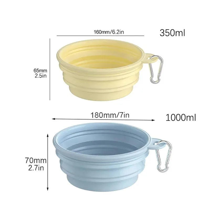 350ml & 1000ml Foldable Silicone Pet Bowl, Portable Outdoor Water & Food Bowl for Dogs Cats, Lightweight Travel Feeding Container