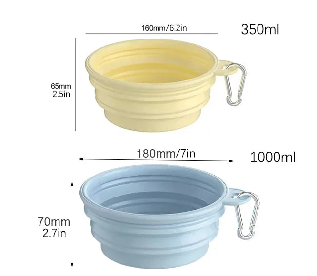 350ml & 1000ml Foldable Silicone Pet Bowl, Portable Outdoor Water & Food Bowl for Dogs Cats, Lightweight Travel Feeding Container